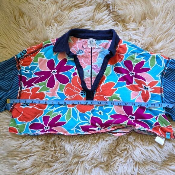 Free People On A Boat Polo Crop Top Floral Striped Size Medium - Picture 7 of 8
